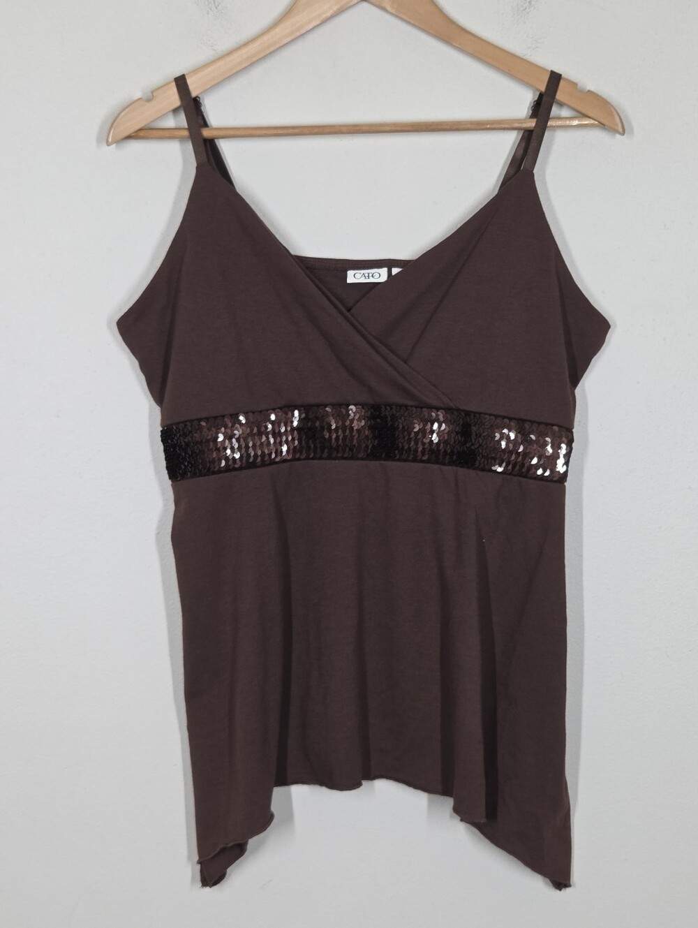 Vtg Y2K Cato Sequin Waist Babydoll Asymmetrical Cami Tank L Fairy Boho Tuscan